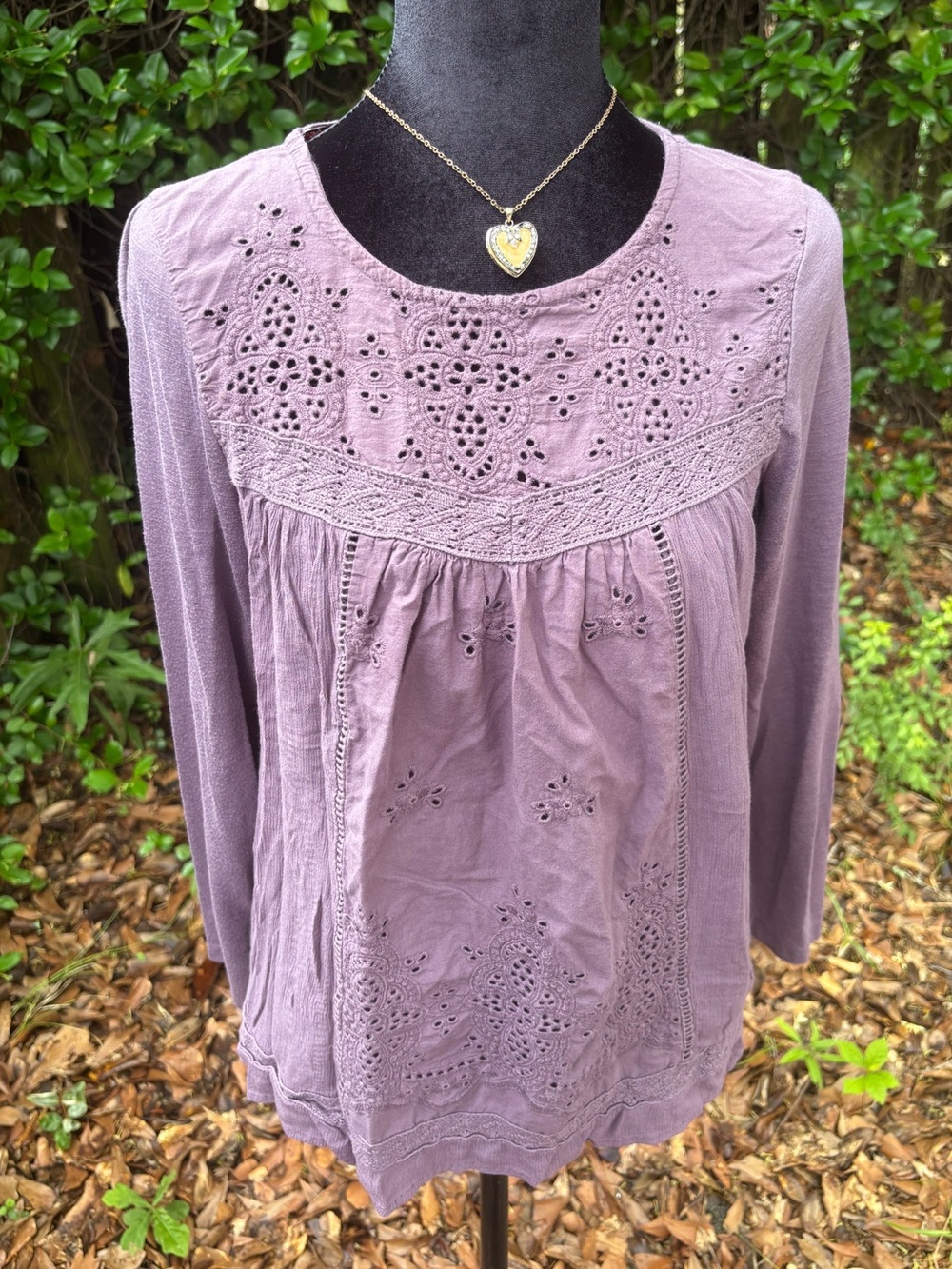 Purple Long Sleeve Top with Lace Details